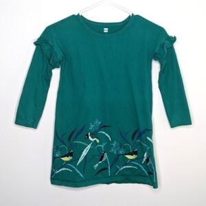 Tea Collection Bird Green Long Sleeve Ruffle Dress 6